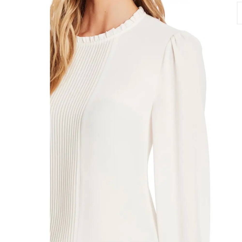 Cece White Pintucked Chiffon Top With Smocked Cuffs - Picture 9 of 9
